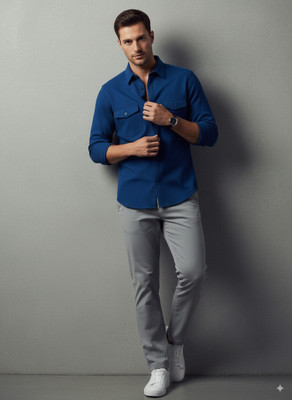 greet fashion Men Solid Casual Dark Blue Shirt