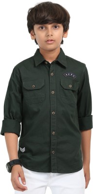 ROCKET SCIENCE Boys Solid Casual Dark Green Shirt