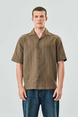 Snitch Men Self Design Casual Brown Shirt