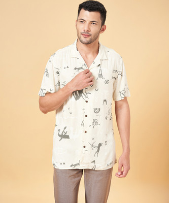 7 Alt by Pantaloons Men Printed Casual Grey, Cream Shirt