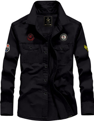 WOXEN Men Solid Casual Black Shirt