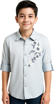 Charchit Boys Embroidered Casual Grey Shirt