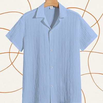 A Dearise Trend Men Self Design Casual Light Blue Shirt