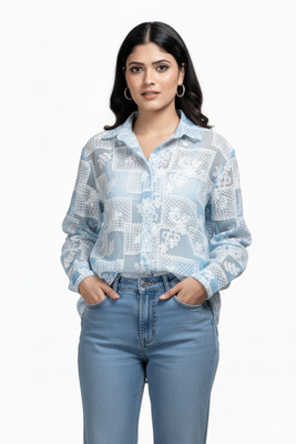 MADBORN CREATION Women Printed Casual Blue Shirt