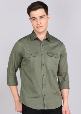 WROGN Men Solid Casual Green Shirt