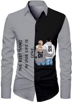 AviraEnterprise Men Printed Casual Grey Shirt