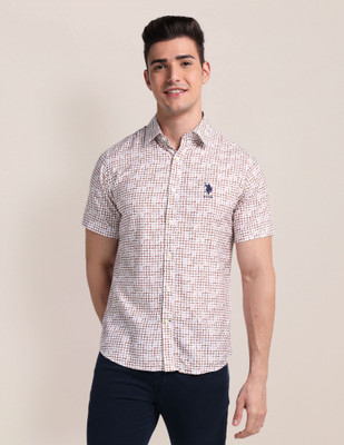 U.S. POLO ASSN. Men Printed Casual White, Maroon Shirt