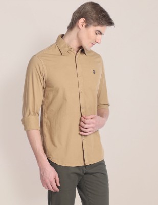 U.S. POLO ASSN. Men Solid Casual Brown Shirt