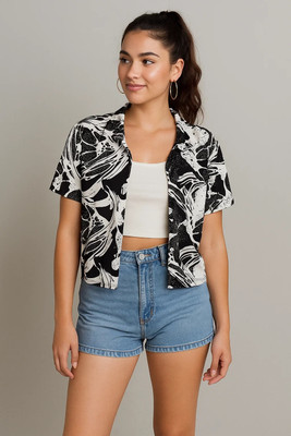 Linaasha Women Printed Casual Black Shirt