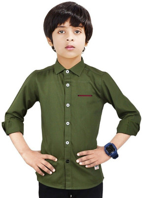 Paper Crane Boys Solid Casual Dark Green Shirt