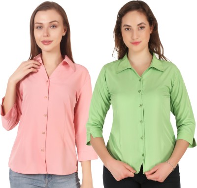 mdhav fashion Women Solid Formal Green, Multicolor Shirt(Pack of 2)