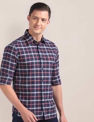 U.S. POLO ASSN. Men Checkered Casual Dark Blue, Red, White Shirt