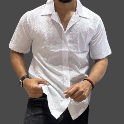 Trilochan Men Self Design Casual White Shirt