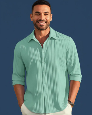 Voroxy Men Self Design Casual Light Green Shirt
