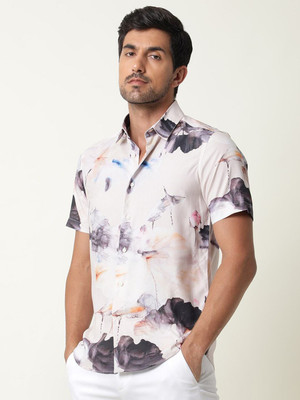 RARE RABBIT Men Printed Casual White Shirt