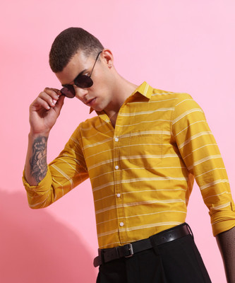 HIGHLANDER Men Striped Casual Dark Blue Shirt