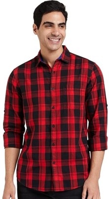 NEELAME Men Checkered Casual Red, Black Shirt