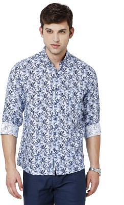 Linen Club Men Printed Casual Blue, White Shirt