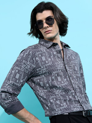 HIGHLANDER Men Printed Casual Grey Shirt