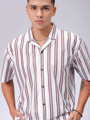 The Indian Garage Co. Men Striped Casual White Shirt
