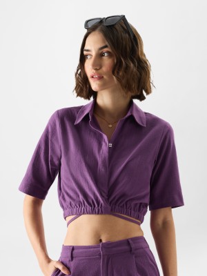 The Souled Store Casual Solid Women Purple Top