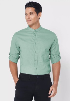 BASE 41 Men Solid Casual Light Green Shirt