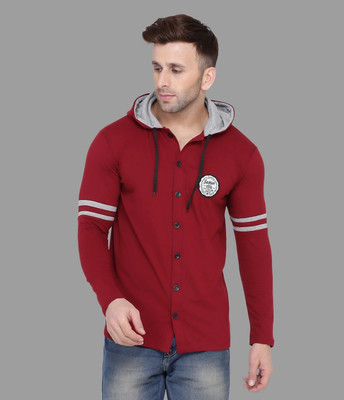 GEUM Men Color Block Casual Maroon Shirt