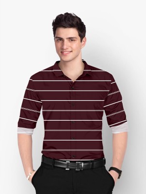 HASINI Fashion Men Striped Casual Maroon Shirt