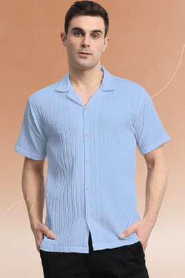 A Dearise Trend Men Self Design Casual Light Blue Shirt