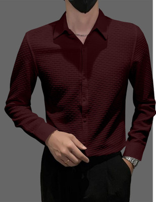 HouseOfCommon Men Self Design Casual Maroon Shirt