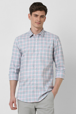 PETER ENGLAND Men Checkered Casual Light Blue Shirt