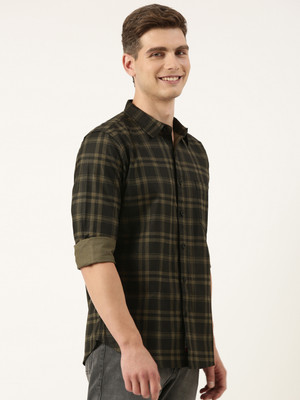 METRONAUT Men Checkered Casual Dark Green, Black Shirt