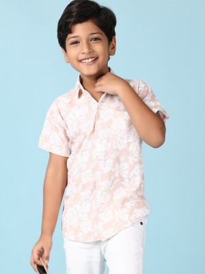 V-MART Boys Printed Casual Pink Shirt