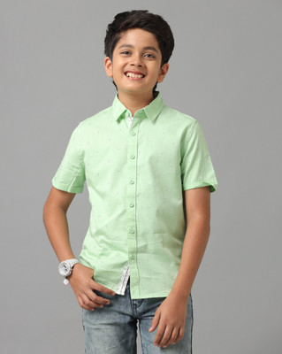 Under Fourteen Only Boys Self Design Casual Green Shirt