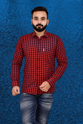 VK WINTER WEAR Men Striped Casual Red, Black Shirt