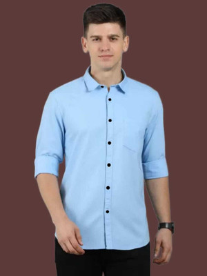 Manav Creation Men Solid Formal Light Blue Shirt