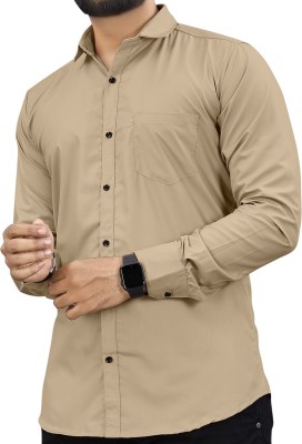 Refresh Men Solid Formal Beige Shirt