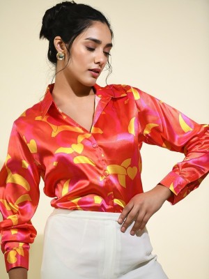 Aarvia Women Printed Casual Red, Yellow, Multicolor Shirt