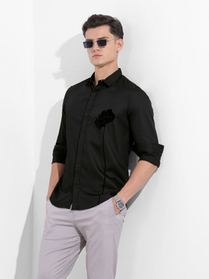 The Indian Garage Co. Men Solid Party Black Shirt