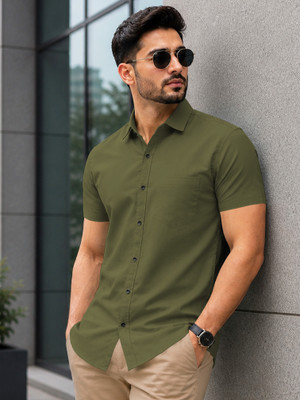 VeBNoR Men Solid Casual Green Shirt