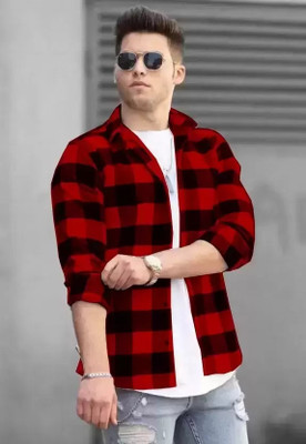 SOLVYN Men Checkered Casual Red Shirt