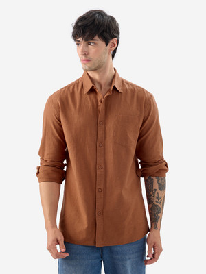 The Souled Store Men Solid Casual Brown Shirt