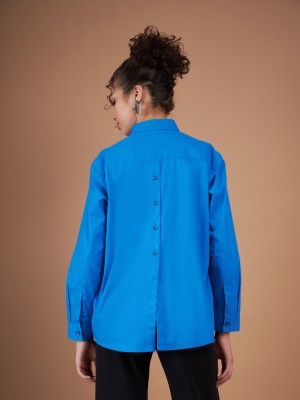 SASSAFRAS Women Solid Casual Blue Shirt