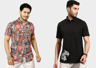 Emporium Men Striped, Printed Casual Red Shirt(Pack of 2)