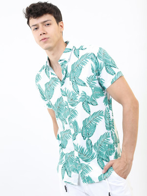 DRAGON SKY Men Printed Casual Light Green Shirt