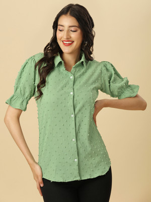 GUFRINA Women Self Design Casual Green Shirt