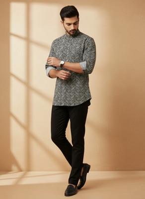 Kurtiking Men Floral Print Casual Black Shirt