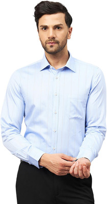 LOUIS STITCH Men Striped Formal Light Blue Shirt