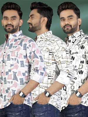 ADWYN PETER Men Printed Casual Multicolor Shirt(Pack of 3)