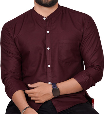 GLOBAL NOMAD Men Solid Casual Maroon Shirt